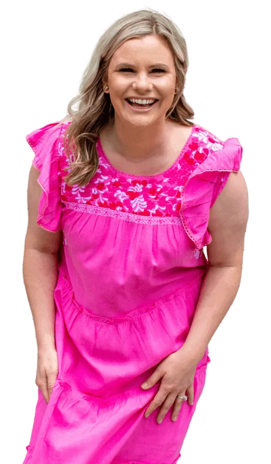 MQ-laugh Micala quinn wearing a pink dress
